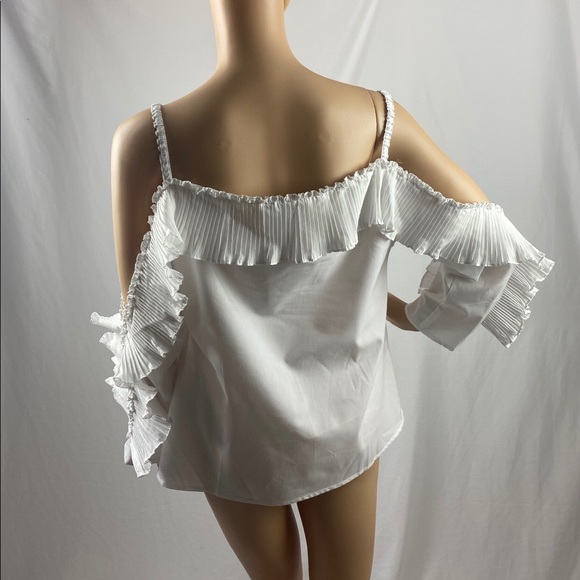 White Long Sleeve Cold Shoulder Ruffle Blouse - Picture 7 of 8
